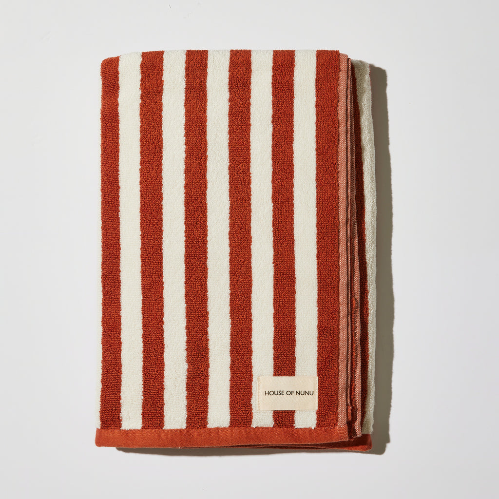 BATH TOWEL IN RED OCHRE STRIPE House of Nunu