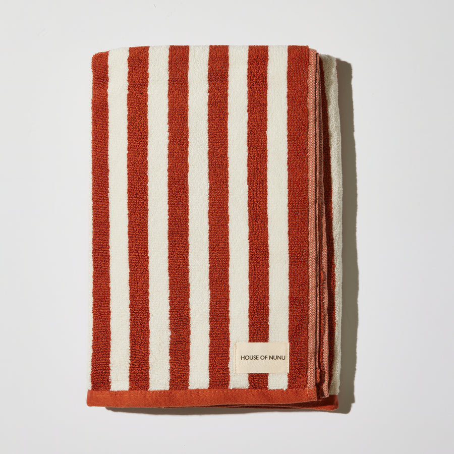 BATH TOWEL IN RED OCHRE STRIPE