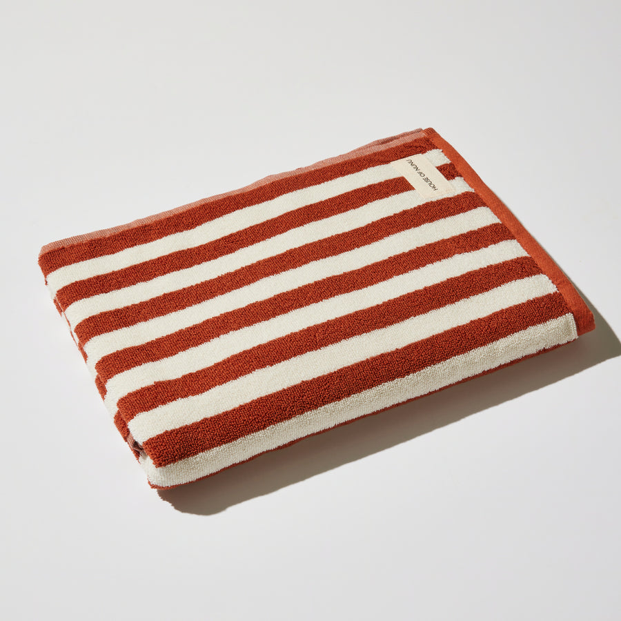 BATH + HAND TOWEL SET OF 4 IN RED OCHRE STRIPE