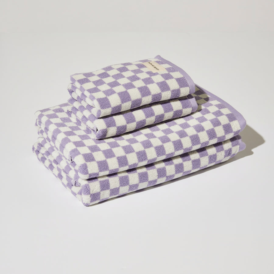 BATH + HAND TOWEL SET OF 4 IN LILAC CHECK