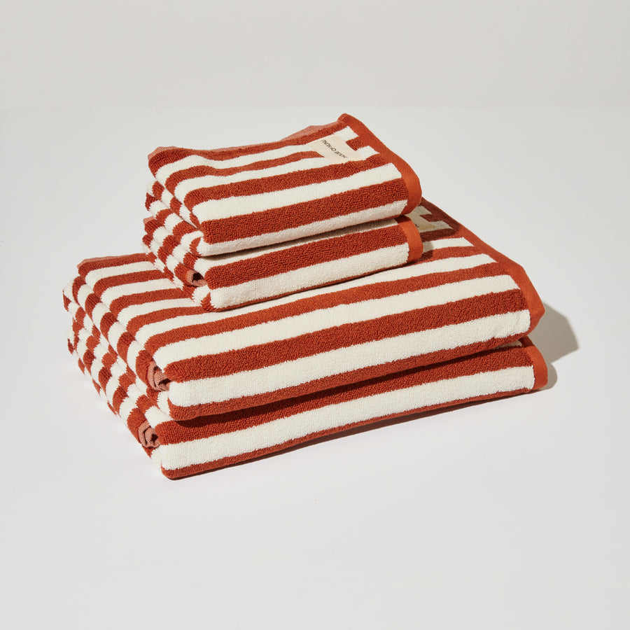 HAND TOWEL IN RED OCHRE STRIPE