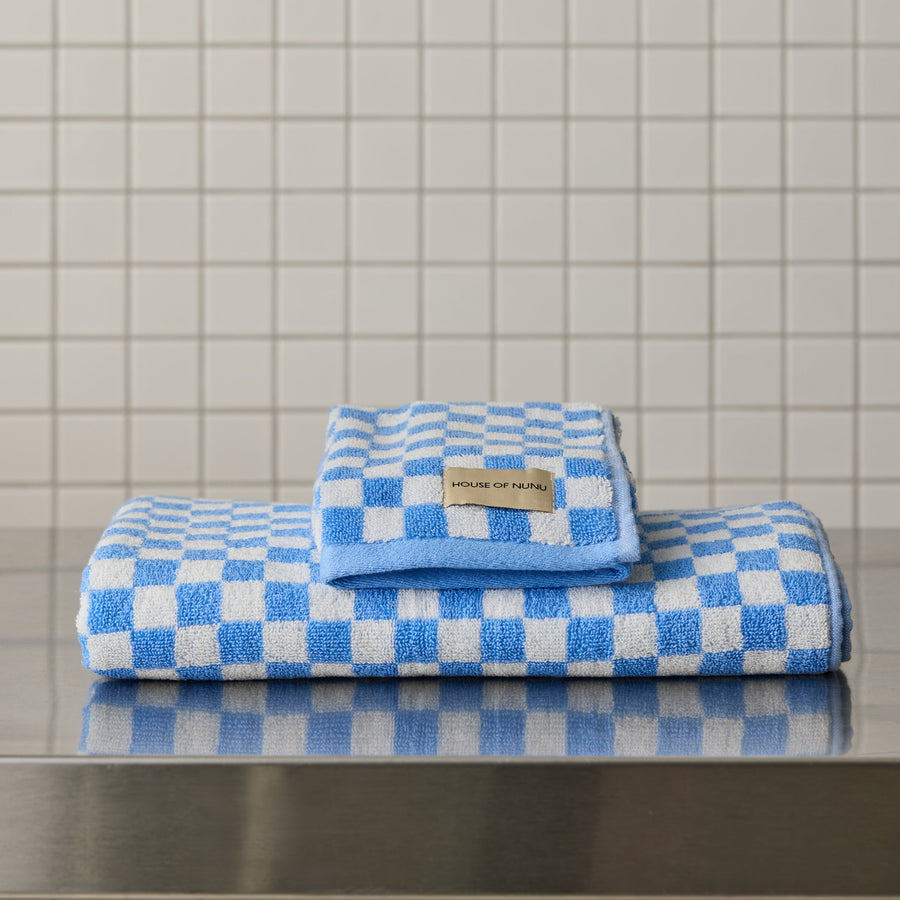 BATH + HAND TOWEL SET OF 4 IN SKY BLUE CHECK
