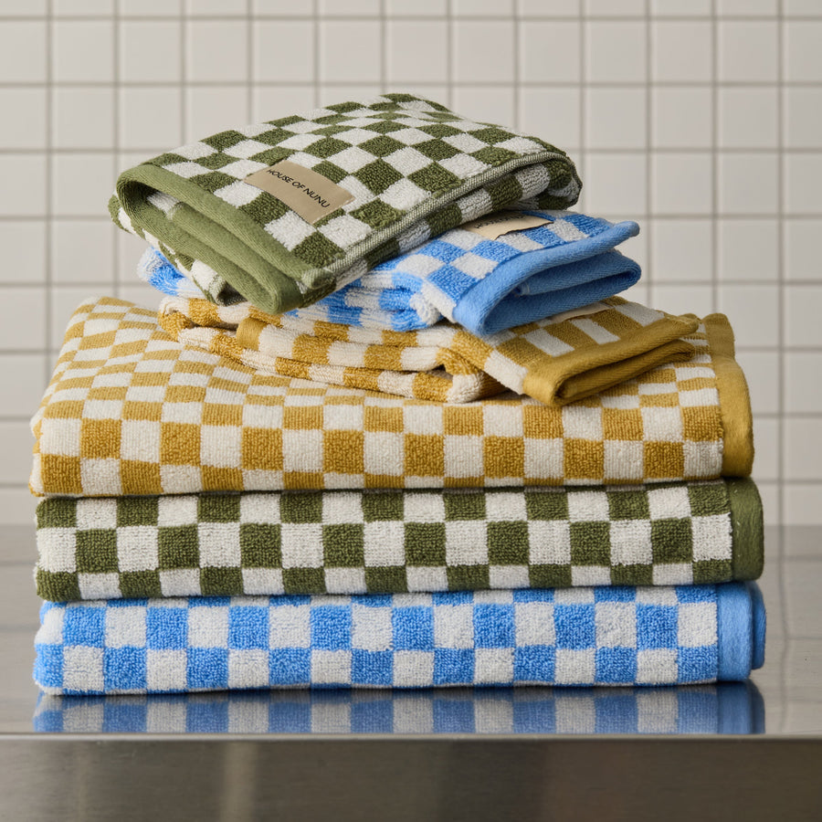 BATH + HAND TOWEL SET OF 4 IN YELLOW CHECK