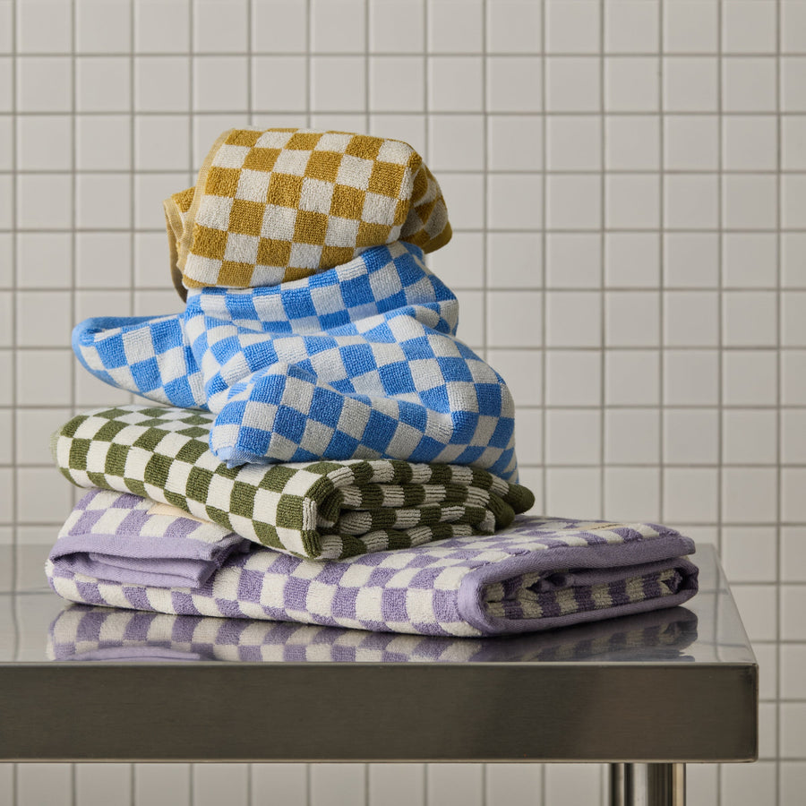 BATH + HAND TOWEL SET OF 4 IN SKY BLUE CHECK